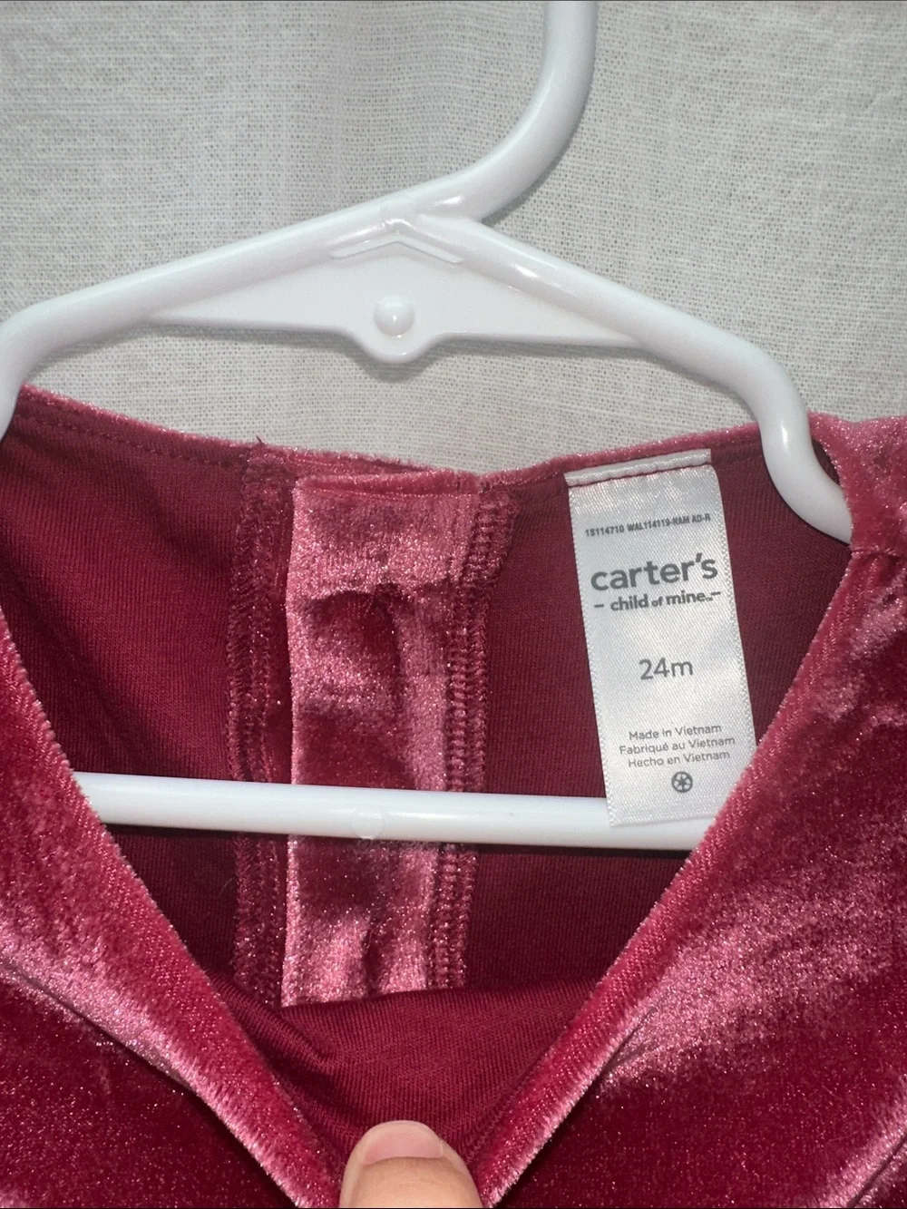 Carter's Velvet Long-Sleeve Toddler Dress in Wine with Bow